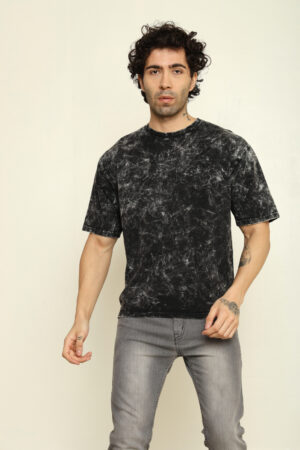 176652311917842302193.jpg Absqura Men Acid Wash Solid Oversized Black T-Shirt