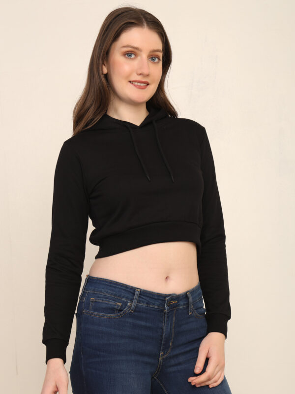 176652418718521Q1A3427.jpg Absqura Solid Women Black Crop Hoodies