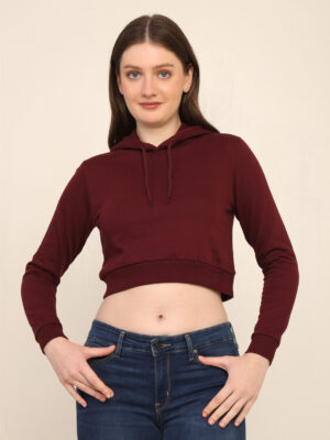 176660910193641Q1A3432.jpg Absqura Solid Women Maroon Crop Hoodies