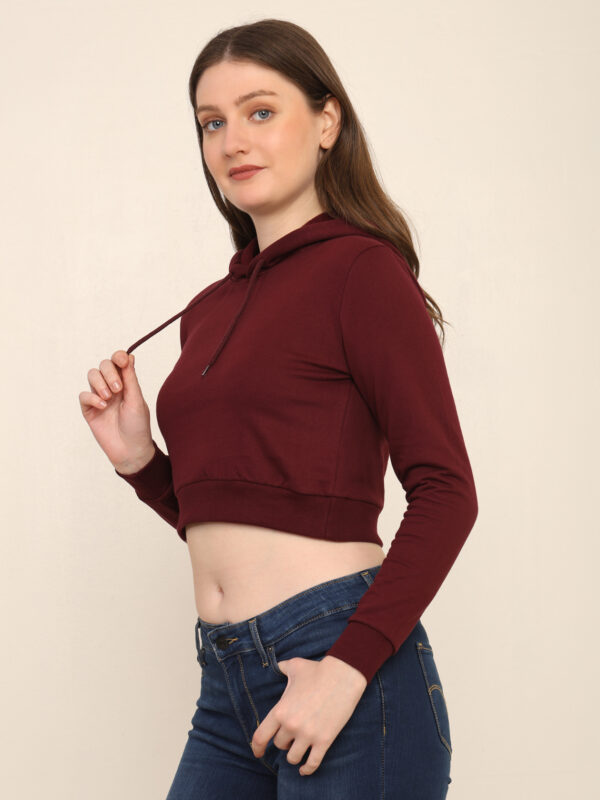 176660911215181Q1A3434.jpg Absqura Solid Women Maroon Crop Hoodies
