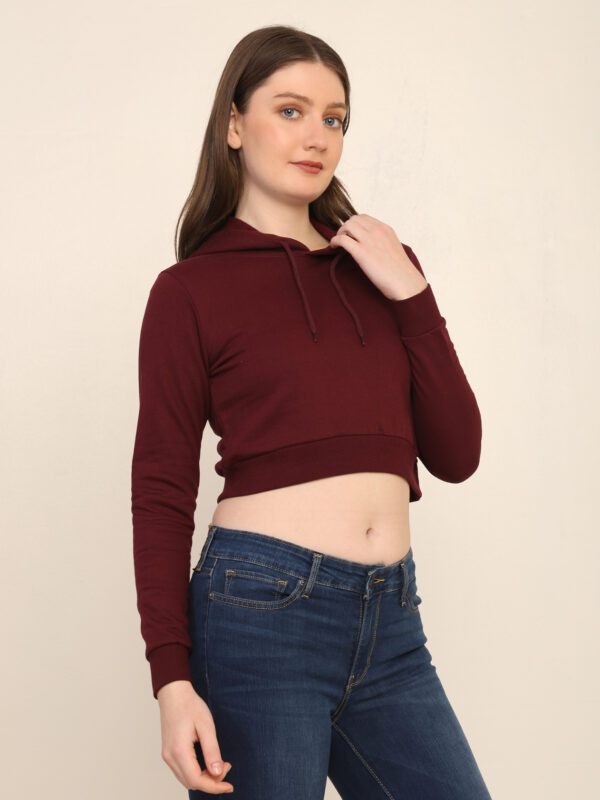 176660911947041Q1A3436.jpg Absqura Solid Women Maroon Crop Hoodies