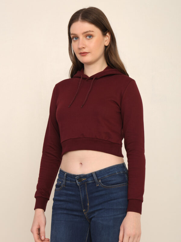 176660912030711Q1A3438.jpg Absqura Solid Women Maroon Crop Hoodies