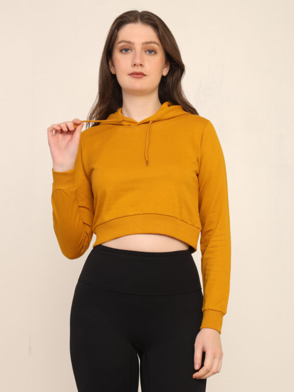 176660954784371Q1A3308.jpg Absqura Solid Women Mustard Yellow Crop Hoodies
