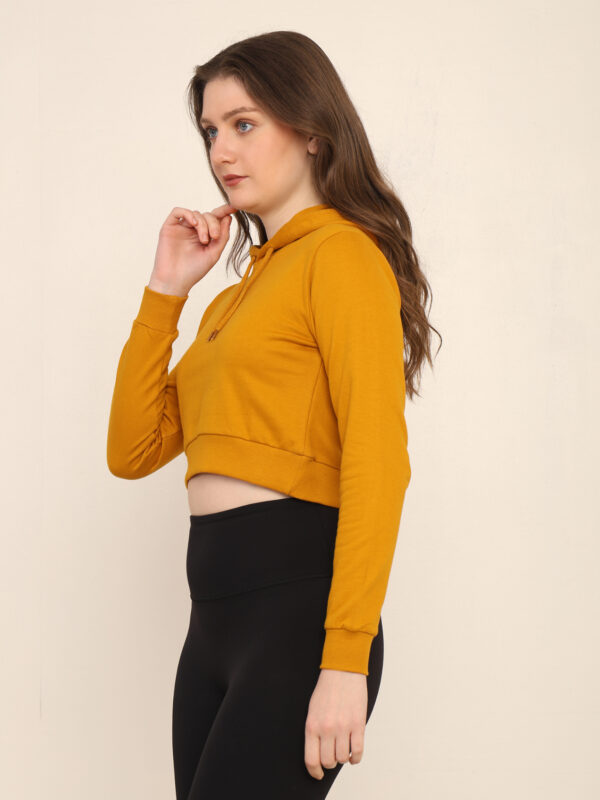 176660955324781Q1A3311.jpg Absqura Solid Women Mustard Yellow Crop Hoodies