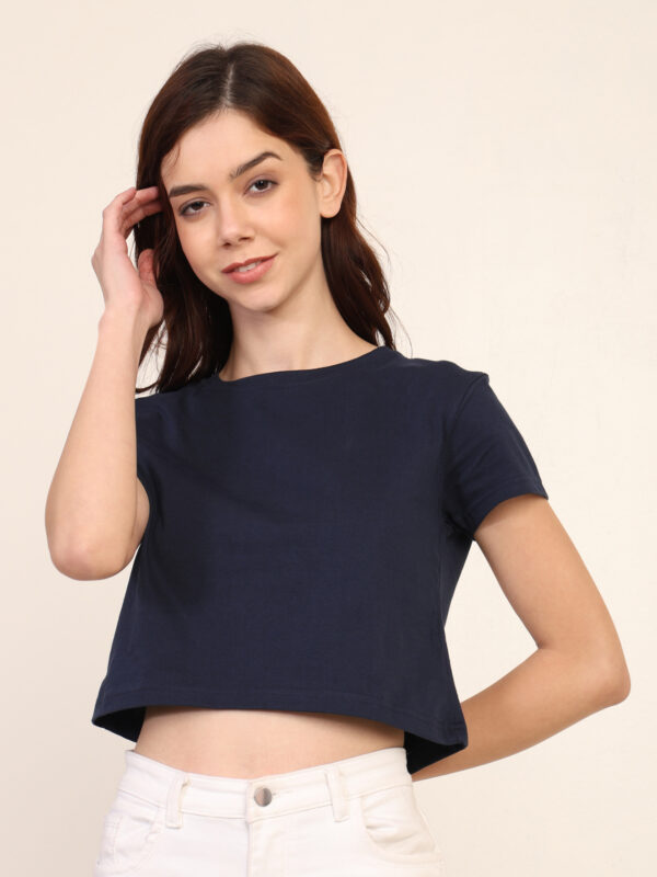 176661072934021Q1A8402-copy.jpg Absqura Solid Women Navy Blue Crop Top