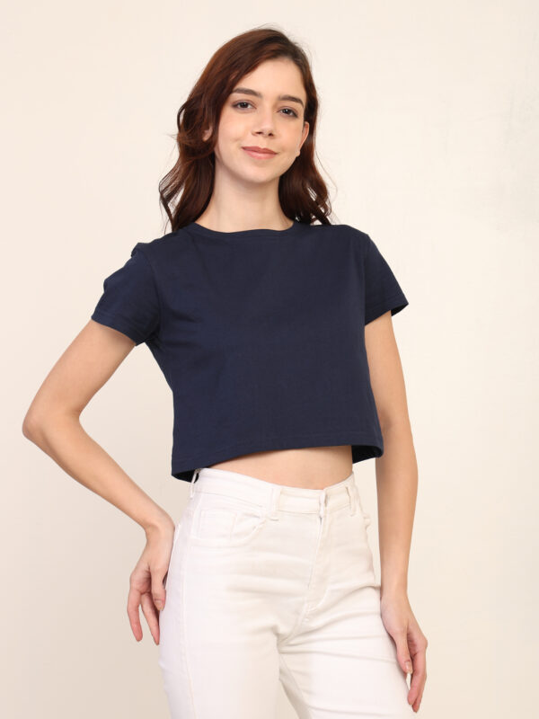 176661072974451Q1A8409-copy.jpg Absqura Solid Women Navy Blue Crop Top