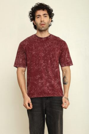 176661431596952301723.jpg Absqura Men Acid Wash Solid Oversized Maroon T-Shirt