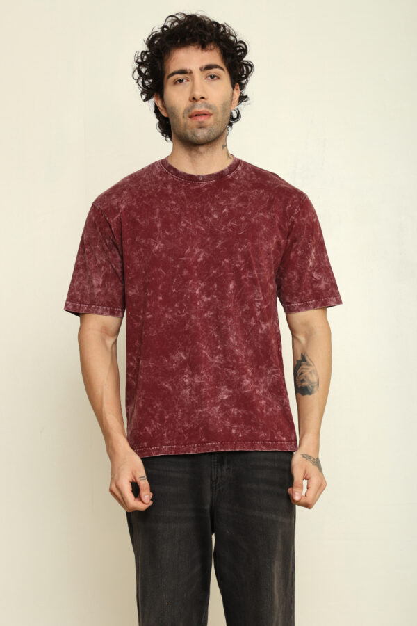 176661431596952301723.jpg Absqura Men Acid Wash Solid Oversized Maroon T-Shirt