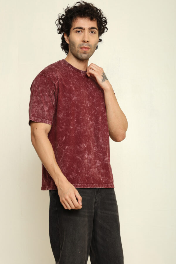 176661432766462301722.jpg Absqura Men Acid Wash Solid Oversized Maroon T-Shirt