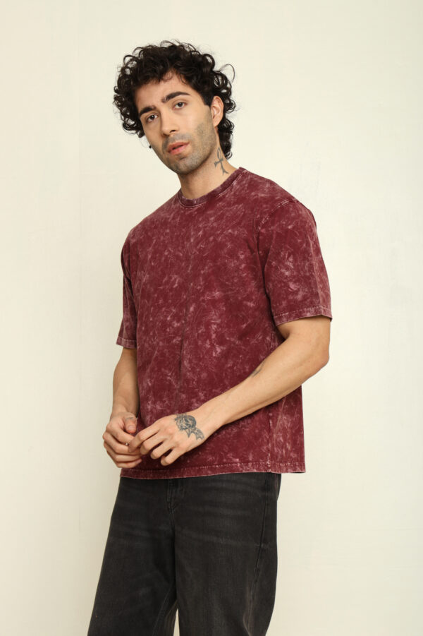 176661433074042301719.jpg Absqura Men Acid Wash Solid Oversized Maroon T-Shirt