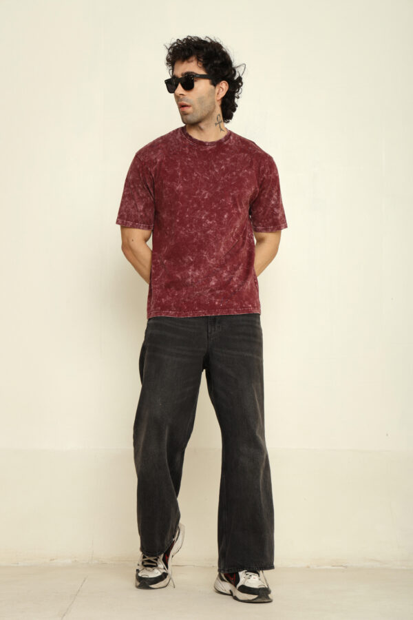 176661433335832301726.jpg Absqura Men Acid Wash Solid Oversized Maroon T-Shirt