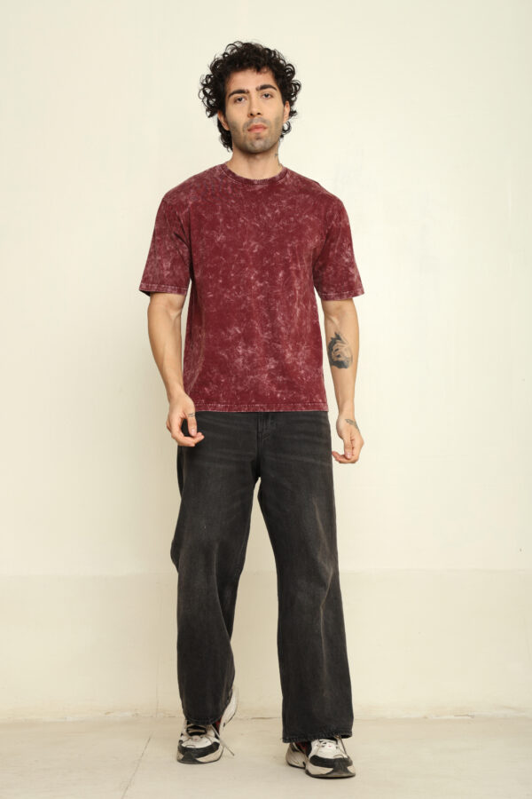 176661433574072301716.jpg Absqura Men Acid Wash Solid Oversized Maroon T-Shirt