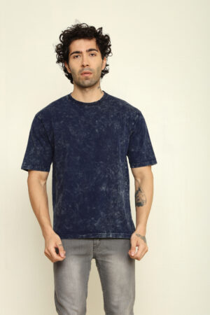 176661448877762302146.jpg Absqura Men Acid Wash Solid Oversized Navy Blue T-Shirt