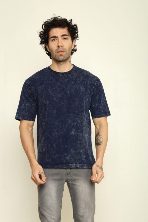 176661448877762302146.jpg Absqura Men Acid Wash Solid Oversized Navy Blue T-Shirt