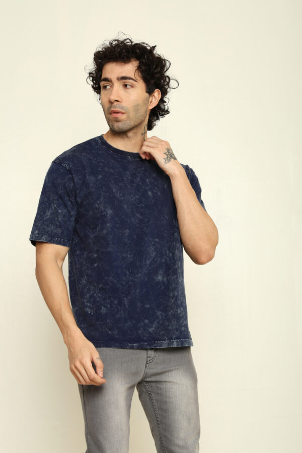 176661449652272302145.jpg Absqura Men Acid Wash Solid Oversized Navy Blue T-Shirt