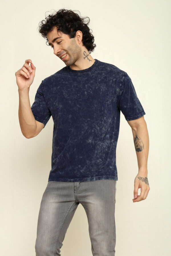 176661449795652302143.jpg Absqura Men Acid Wash Solid Oversized Navy Blue T-Shirt