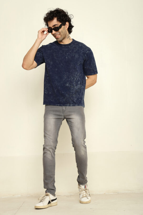 176661450366232302150.jpg Absqura Men Acid Wash Solid Oversized Navy Blue T-Shirt