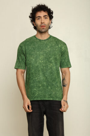 176661483097832301600.jpg Absqura Men Acid Wash Solid Oversized Bottle Green T-Shirt