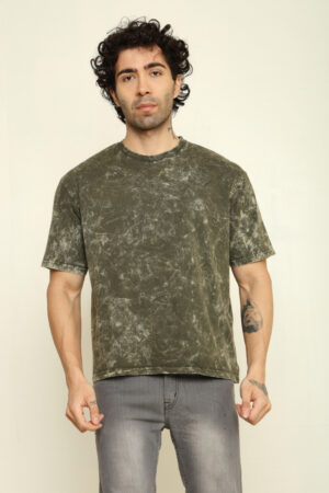176661516818052302173.jpg Absqura Acid Wash Solid Oversized Olive Green T-Shirt