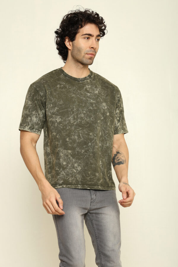 176661517785422302171.jpg Absqura Acid Wash Solid Oversized Olive Green T-Shirt