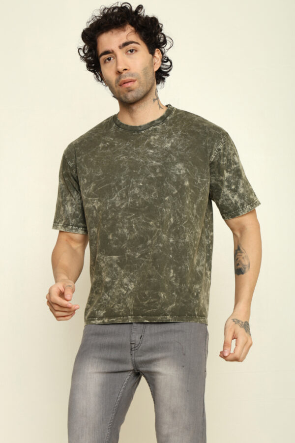176661518020772302169.jpg Absqura Acid Wash Solid Oversized Olive Green T-Shirt