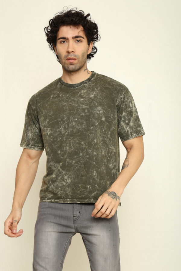 176661518214442302167.jpg Absqura Acid Wash Solid Oversized Olive Green T-Shirt