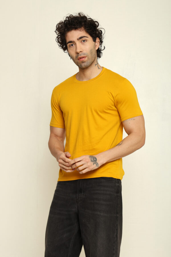 176665389628862301625.jpg Absqura Solid Men Mustard Yellow T-Shirt