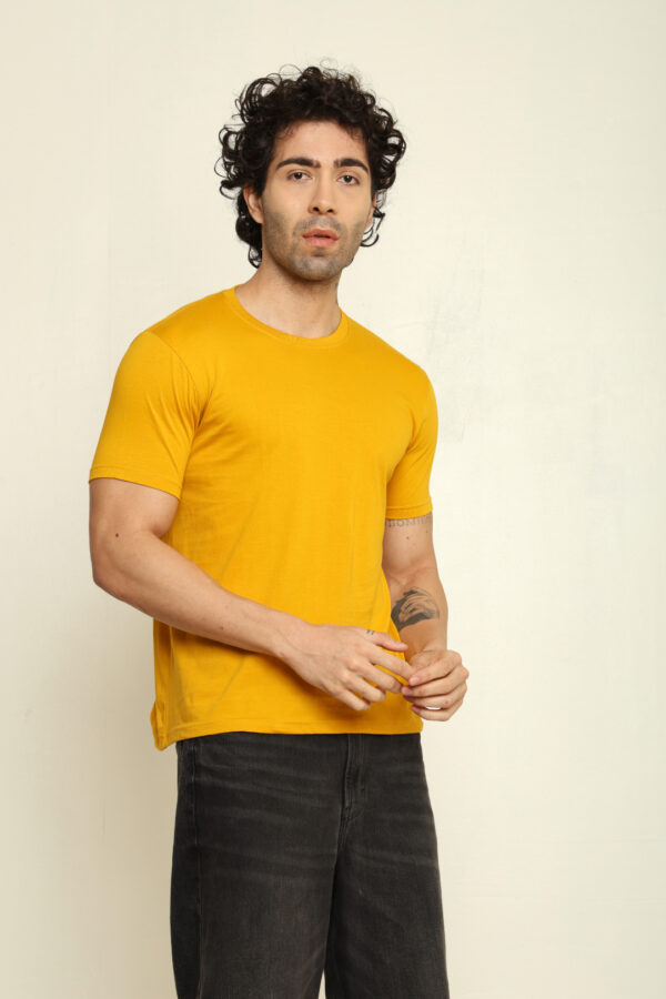 176665389915102301629.jpg Absqura Solid Men Mustard Yellow T-Shirt