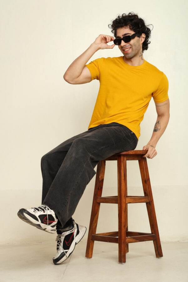 176665390374242301633.jpg Absqura Solid Men Mustard Yellow T-Shirt