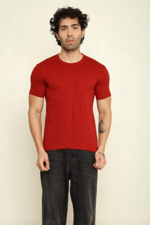 176665518372172301885.jpg Absqura Solid Men Brick Red T-Shirt