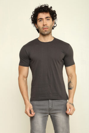 176665603851082302160.jpg Absqura Solid Men Charcoal Melange T-Shirt