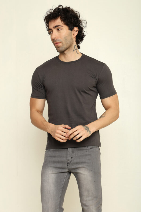176665605091312302157.jpg Absqura Solid Men Charcoal Melange T-Shirt