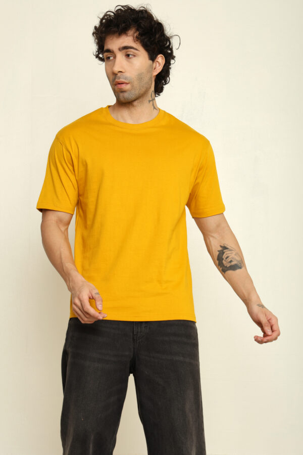 176666081692192301773.jpg Absqura Solid Oversized Mustard Yellow T-Shirt