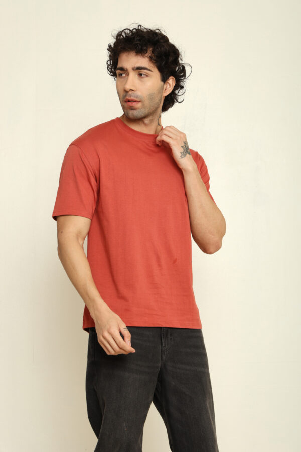 176666104483252301695.jpg Absqura Solid Oversized Coral T-Shirt