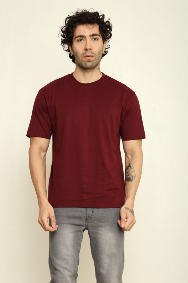 176666120841282302094.jpg Absqura Solid Oversized Maroon T-Shirt