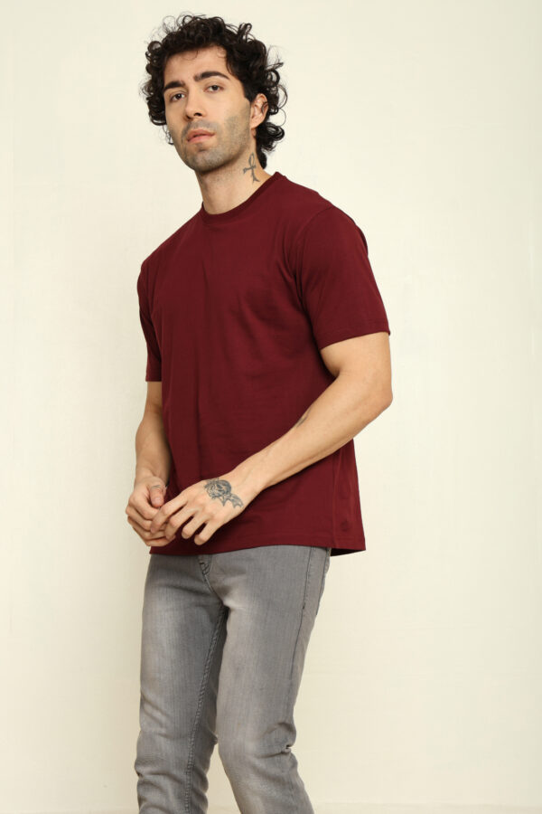 176666121579942302117.jpg Absqura Solid Oversized Maroon T-Shirt