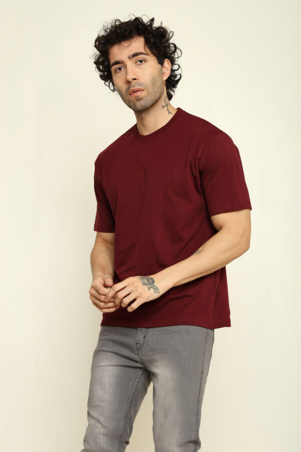 176666121881282302090.jpg Absqura Solid Oversized Maroon T-Shirt