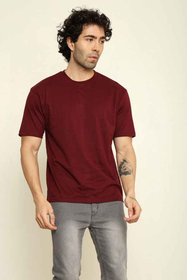 176666123632542302093.jpg Absqura Solid Oversized Maroon T-Shirt