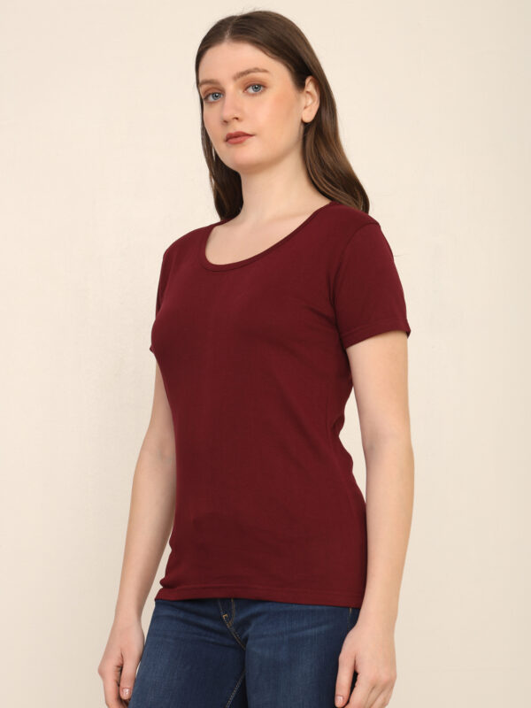 176666313367621Q1A3398.jpg Absqura Solid Women Maroon T-Shirt
