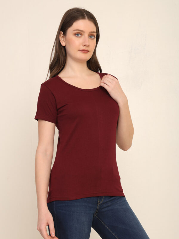 176666313660471Q1A3401.jpg Absqura Solid Women Maroon T-Shirt