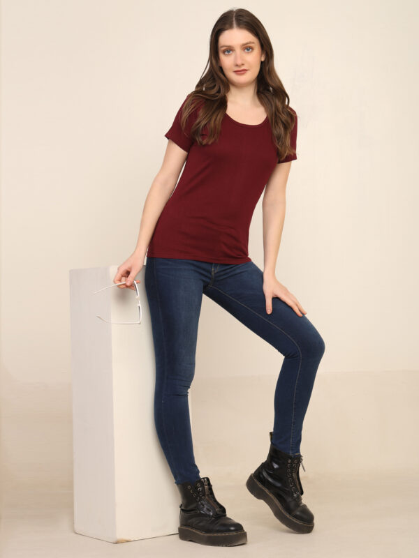 176666313989521Q1A3393.jpg Absqura Solid Women Maroon T-Shirt