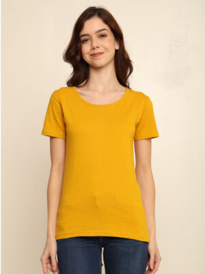 176666403330801Q1A8596.jpg Absqura Solid Women Mustard Yellow T-Shirt