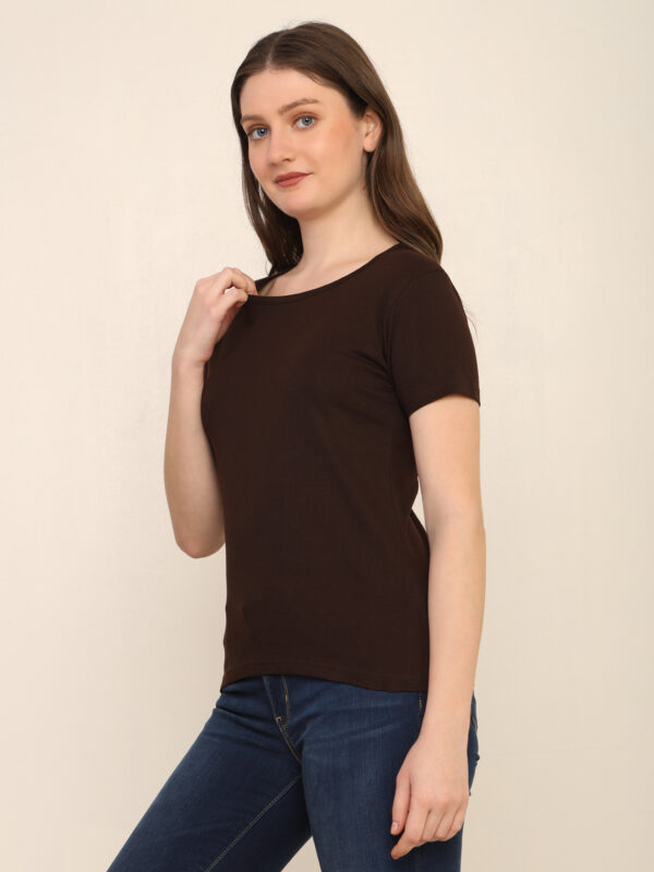 176666418674611Q1A3408.jpg Absqura Solid Women Coffe Brown T-Shirt