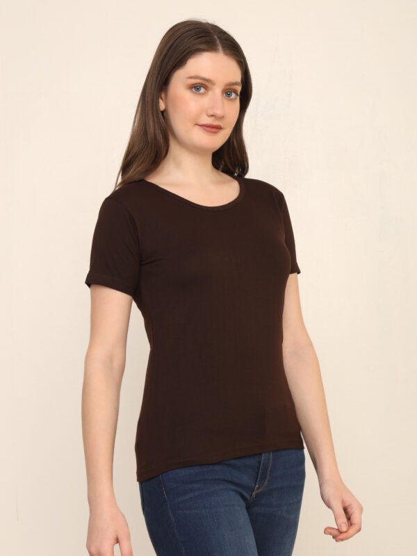 176666419374971Q1A3411.jpg Absqura Solid Women Coffe Brown T-Shirt