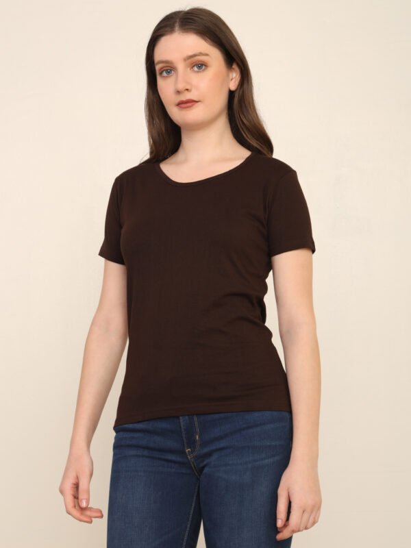176666419567641Q1A3412.jpg Absqura Solid Women Coffe Brown T-Shirt
