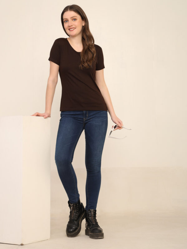 176666419820651Q1A3416.jpg Absqura Solid Women Coffe Brown T-Shirt