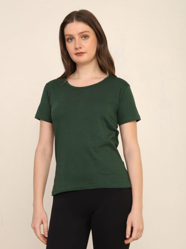 176666448811511Q1A3361.jpg Absqura Solid Women Bottle Green T-Shirt