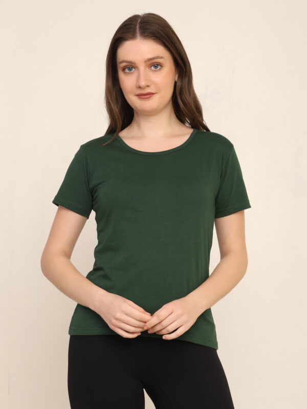176666450672501Q1A3356.jpg Absqura Solid Women Bottle Green T-Shirt