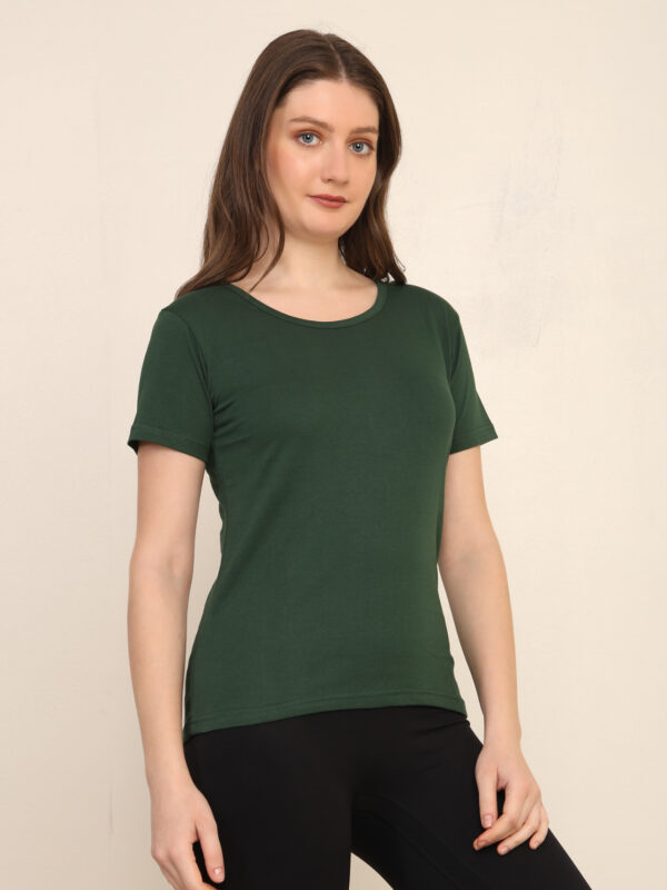 176666451457301Q1A3359.jpg Absqura Solid Women Bottle Green T-Shirt